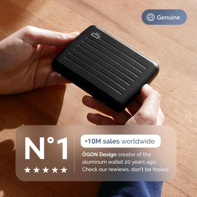 ÖGON -DESIGNS- محفظة ألمنيوم من ÖGON -DESIGNS-، سعة كبيرة مع قفل معدني، حماية RFID ضد الاحتيال وإلغاء المغنطة، علبة ذكية طراز OSLO كبير - Image 4